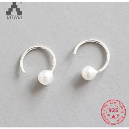 925 Sterling Silver Geometric Semicircle Vintage Pearl Earrings for Women Bijoux New Fashion Jewelry