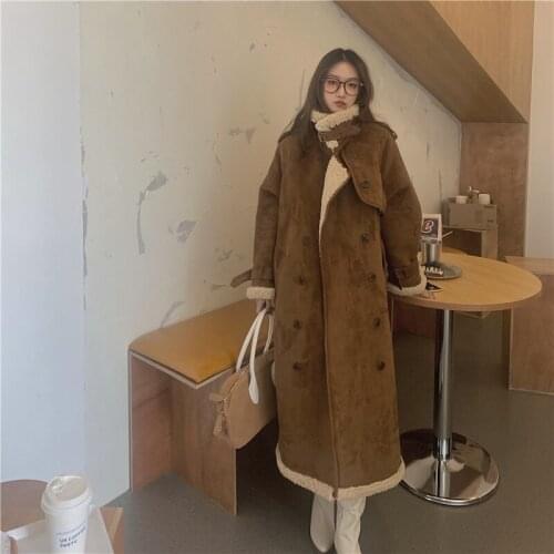 Womens new mid-length cotton coat winter deerskin cashmere lamb wool coat parkas