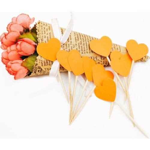 10pcs/bag Yellow Heart shap Food Picks Party Toothpick Cupcake Cocktail Birthday Baby Shower Wedding Party Decor Cake Toppers