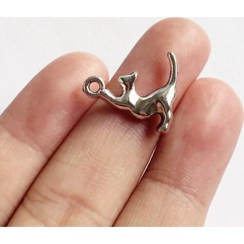 10pcs 19x15mm Mini Cat Charm Tibetan Silver Color Pendant For Making Fit DIY Necklace Jewelry Handmade Accessories Wholesale
