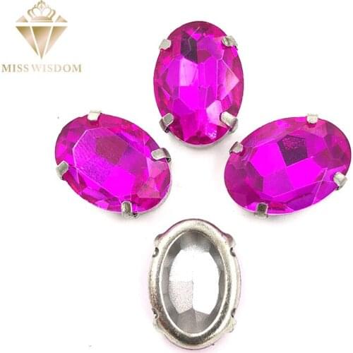 10X14mm/13X18mm Rose red Oval Copper claws hollow thick bottom high quality glass crystal Sew on rhinestones DIY accessories