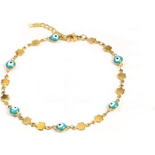RIR Gold Turkey Tiny Mini Evil Eye Stainless Steel Chain Link Beads Bracelet In Mixed Color Evil Eyes Protection For Her