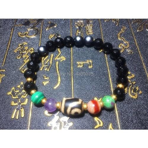 2eyes DZI jewelry female bracelet 8mm Natural black agate 48 faceted beads S925 Separated beads women`s Bracelet Free Shipping