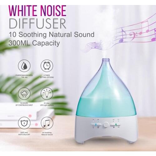 Wood Grain Aroma Diffuser with White Noise Machine Aromatherapy Ultrasonic Air Humidifier with LED Light for Room 300ml