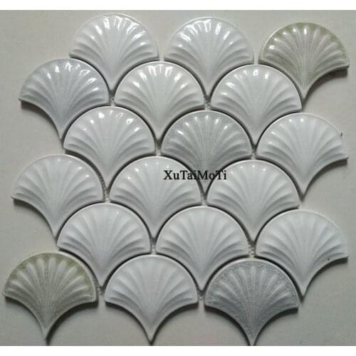White convex fish scale ceramic mosaic tile kitchen backsplash bathroom wallpaper pool wall tiles shower porcelain decoration