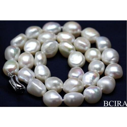 Free Shipping gorgeous 12-13mm south sea baroque white pearl necklace 18inch silver