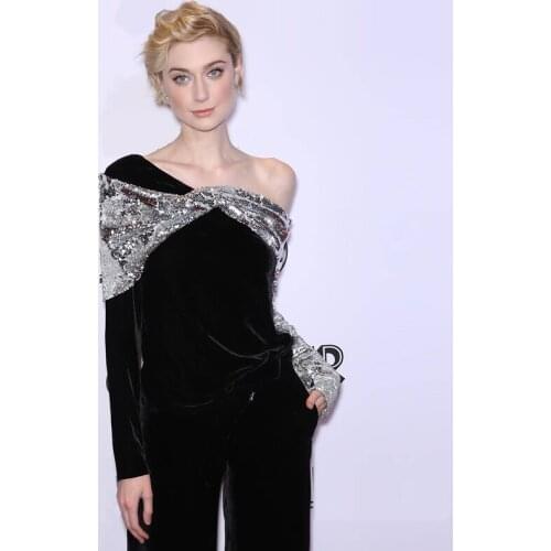 Sequins Stitching Slash Shoulder Sexy Blouse Top Women Autumn Asymmetric Black Velvet Shirt Slim Short Casual Party Club Top