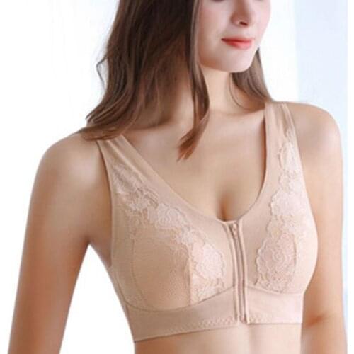 Sexy and comfortable front zipper button without steel ring naked bra gathering large sports sleep bra anti-droop underwear