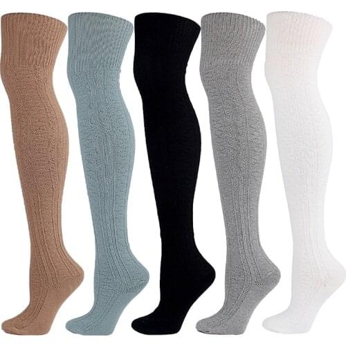 Men Women Cotton Long Stockings Keep Warm Twist Weaving Casual Over Knee Solid Color Thigh Warmers Autumn Early Winter