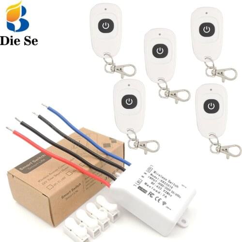 DieSe 433Mhz Relay Switch Universal Wireless Remote Control Light Lmap Bulb Switch AC 110V 220V 7A 1CH DIY Smart Switch ON\OFF