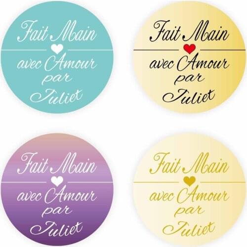 DouxArt 100pcs Stickers Personalized Fait Main avec Amour Heart - 4CM Colorful Wedding Baptism Communion invitation Label V1424