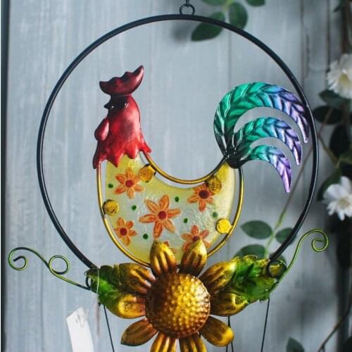 Door Decor Home Accessories Hand-Painted Glass Wrought Iron Color Glass Rooster Home Garden Decorations Wind Chime Ornaments