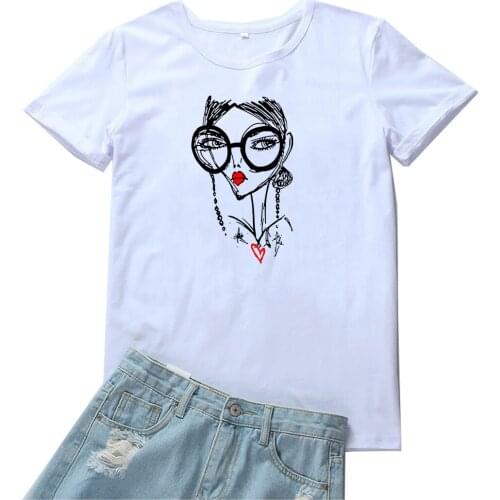 Sketch Girl Graphic Tee Women Fashion Cotton Print Tshirt Women Grunge Aesthetic T Shirt Women Loose Black Tops Camiseta Mujer