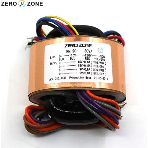 GZLOZONE 115V/230V 30W Dual 15V/0.5A Dual 9V/0.8A R-type Transformer 30VA 15V*2 + 9V*2 Pure Copper Transformer