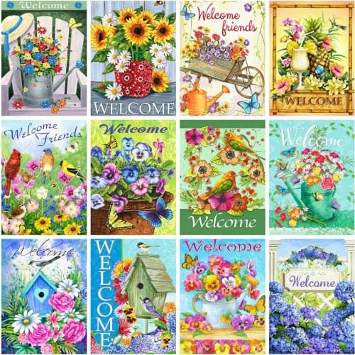 Huacan Diamond Mosaic Flower Diamond Painting 5D Text Beads Embroidery Picture Of Rhinestones Handicraft Bedroom Decoration