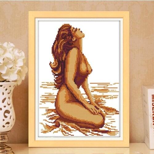Joy Sunday Cross Stitch Sexy Beauty Body Art Pattern Eco Cotton Print Embroidery Handmade DIY Embroidery Kit Decorative Painting