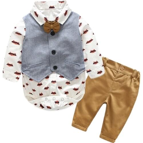 Newborn Baby Boy Romper Bow Tie Clothing Set Cotton Gentleman Autumn Spring Bow Tie Baby Clothes 1 2 3 Years