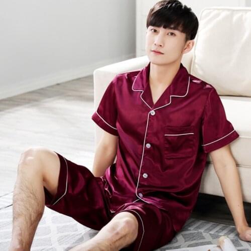 Satin Sleep Set Mens Pajamas Suit 2PCS Pyjamas Casual Sleepwear Summer New Short Sleeve Male Nightwear Home Clothing