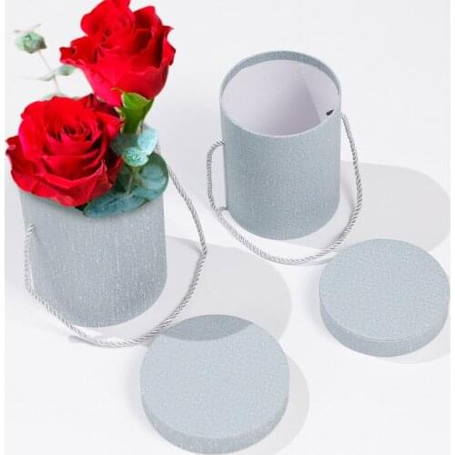 Round Flower Box With Handle Hug Bucket Vase With Lid Flower Paper Box Storage Box Gift Box Packaging