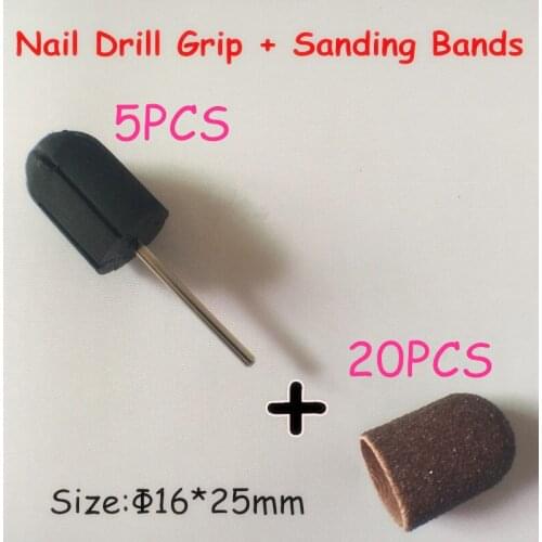 16*25mm nail Sanding Bands cap Manicure File Tools + Nail Art Salon Rubber Grips handle Drill Accessories For Nail Drill Machine