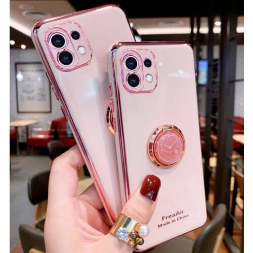 Plating Soft TPU Phone Case For Xiaomi Mi 11 10T Pro Lite Redmi Note 10 9 8 7 Pro Max 9s Poco X3 Nfc M3 Ring Holder Stand Cover