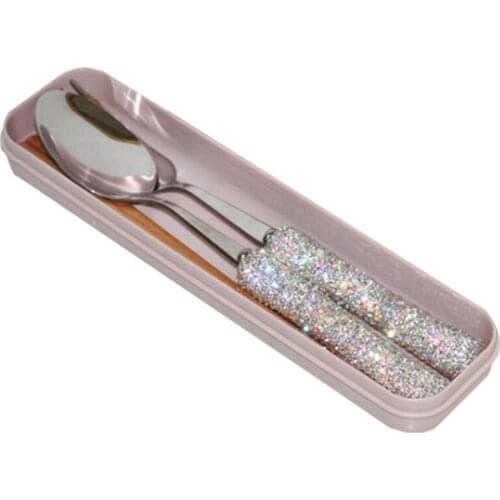 Diamond Cutlery Set,Stainless Steel Fancy Eating Utensils Portable Tableware with Box Brilliant Sparking Spoon