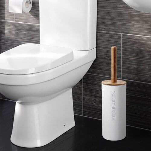 Bamboo Toilet Brush Set Floor Standing Plastic Toilet Bowl Brush for Bathroom Long Handle Toilet Cleaner Brush with Holder