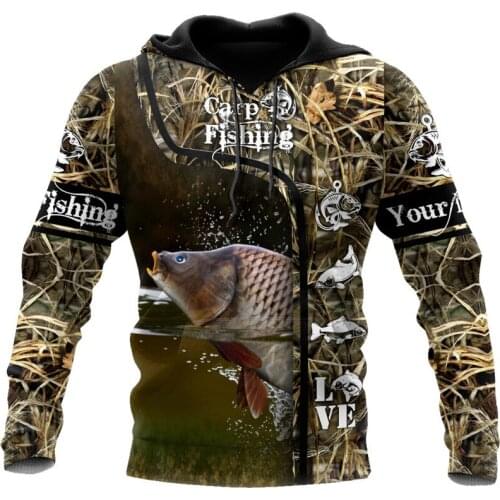New Harajuku fashion hoodie carp fishing 3D printing autumn zipper hoodie unisex casual pullover streetwear sweatshirt