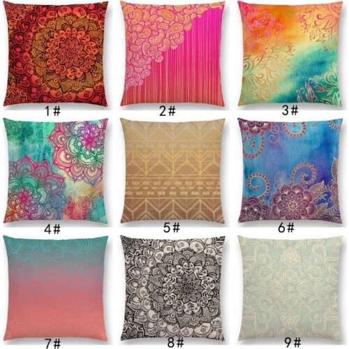 New Exotic Art Colorful Flower Gorgeous Floral Doodle Geometry Mandala Coral Paisley Pattern Cushion Cover Sofa Pillow Case