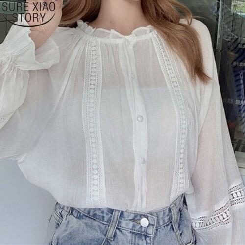 Autumn New Long Sleeve Tops White Shirt Vintage Women 2021 Korean Fashion Cardigan Womens Blouse Casual Loose Women Blouse 11336