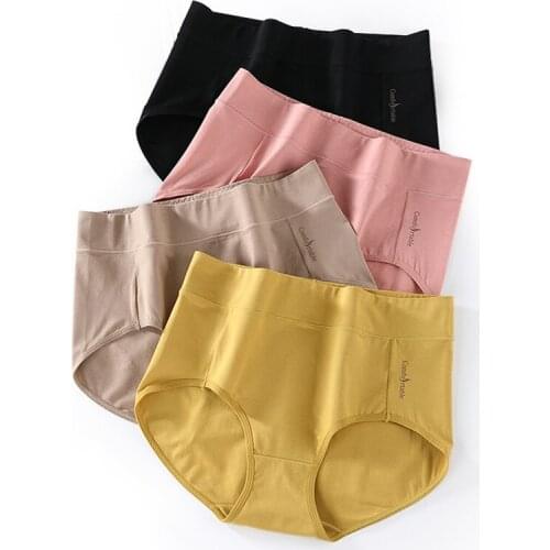 New Women Large Sizes High Waist Panties Antibacterial Mulberry Silk Cotton Briefs Female Underwear Plus Size Abdomen Hip lift