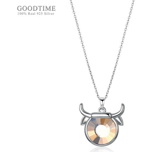Fashion Women Necklace 925 Sterling Silver Jewelry Crystal Bull Constellation Pendant Necklace For Girl Valentines Day present
