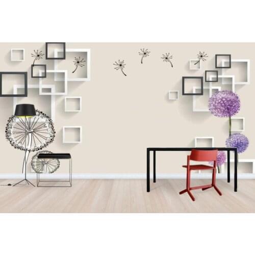 Custom wallpaper photo simple square geometric dandelion background walls mural home decoration living room bedroom 3d wallpaper