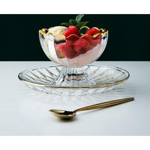 Ins Gold edge Ice Cream bowls Glass Transparant Dessert Cups Mugs