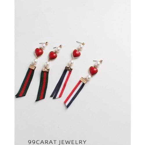 Qingdao jewelry 99 carat red heart stripe long earrings earrings earrings earrings female gift WL