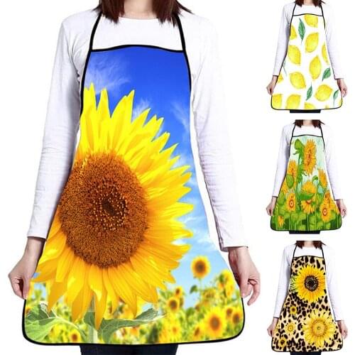 Adjustable Aprons Women Sunflower Print Sleeveless Home Kitchen Cooking Apron Oil Water Proof Cleaning Aprons Household Aprons