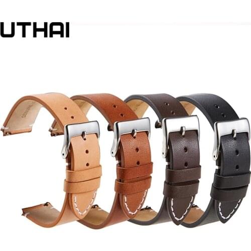 UTHAI F08 Leather Strap Watchband Band Matte Soft Quick Release Simple Thin Bracelet Cowhide Retro 16mm 18mm 20mm 22mm 24mm