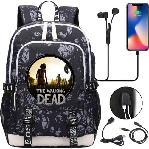 The Walking Dead Backpack Teenager USB Charging Laptop Backpack Women Men Rucksack Kids Book Bag Mochila Travel Bag