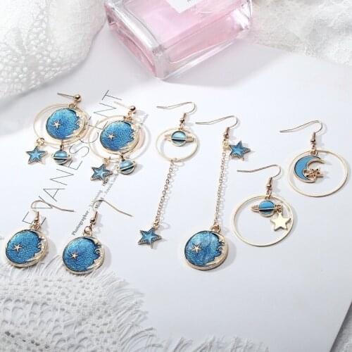 Blue Starry Planet Earings for Women Boho Long Tassel Earring Set Stud Earrings Fashion Jewelry 2021 Kolczyki Pendientes
