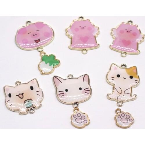 5pcs Kawaii Dog Footprint Pig Cat Earring Alloy Charms Bracelet Connector Finding Cute Animal Scrapbook Bookmarks Jewelry Make
