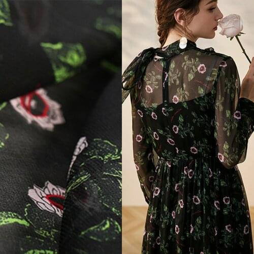 140 Cm Wide Floral Mulberry Silk for Womens Dresses Clothing Elasticity Chiffon Cloth for Sewing Material Fabrics Per Meter