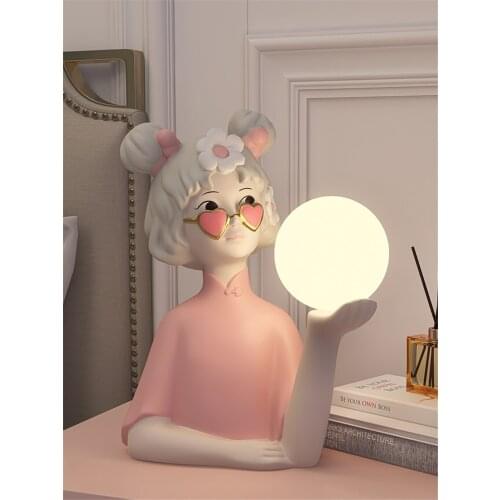 Modern Chinese Girl Resin Table Lamp Bedroom Bedside Childrens Room Glass Lampshade Living Room Dining Room Decoration Lighting