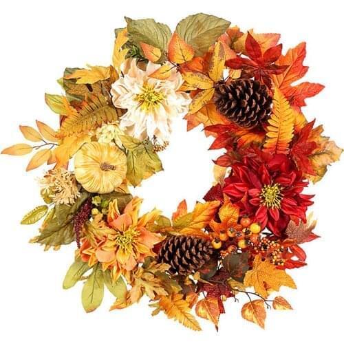 Halloween Maple Leaf Wreath Door Decor Hanging Pendant Simulation Garland Christmas Door Ornament Artificial Wreath
