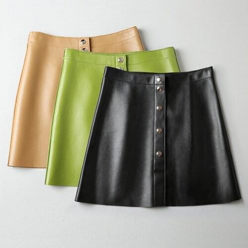 Spring Autumn 2021 womens high-rise skirts high quality genuine leather A-line skirt B801