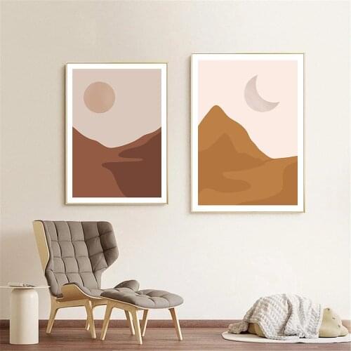 Vintage Sun And Moon Canvas Wall Art Print Abstract Landscape Painting Mountain Boho Poster Nordic Wall Pictures Home Decoration