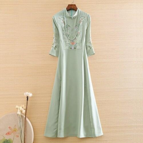 High-end Spring And Summer Women Cheongsam Dress Retro Elegant Embroidery Slim Lady A-line Party Qiapao Dress S-XXL