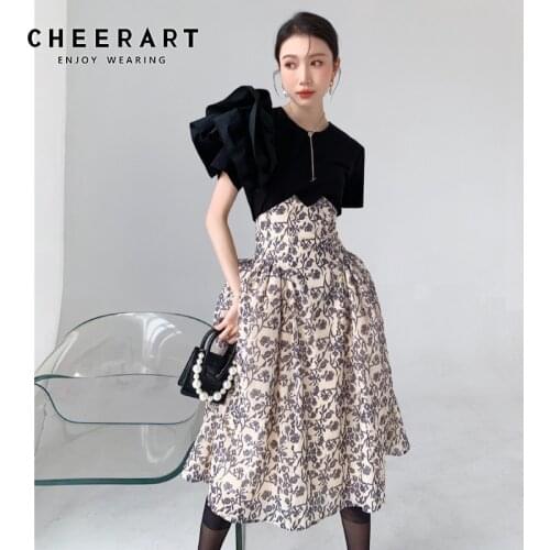 CHEERART Goth High Waist Floral Long Skirt Women 2021 Bottoms A Line Vintage Flowy Flower Summer Skirt Elegant Gothic Clothes