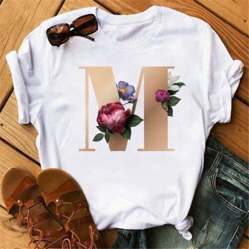 Name Latter A-G English Alphabet Print T Shirt Women New Summer Couples Lovers Female T-Shirt Harajuku Casual White Tops Tshirts