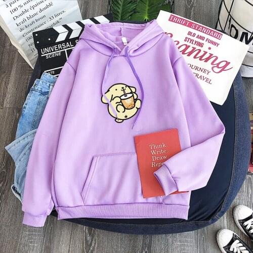 Boba Tea Woofa Hoodie Cute Dog Hooded Sweatshirt Harajuku Pink Hoodies Lovely Kawaii Casual Hoody O-Neck Womens Hooded Sweatshi