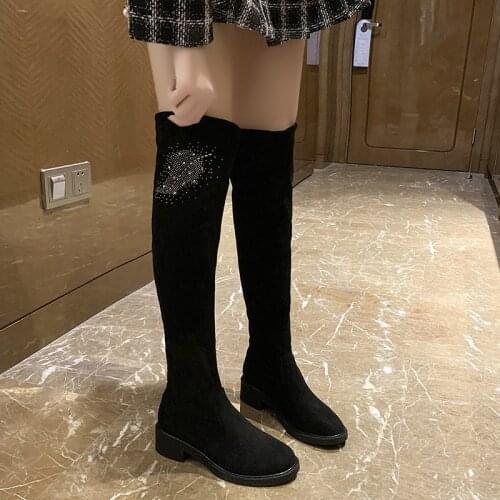 Women Boots Spring Winter Over The Knee Heels Quality Flock Long Comfort Square Botines Mujer Platform Thigh High Boots